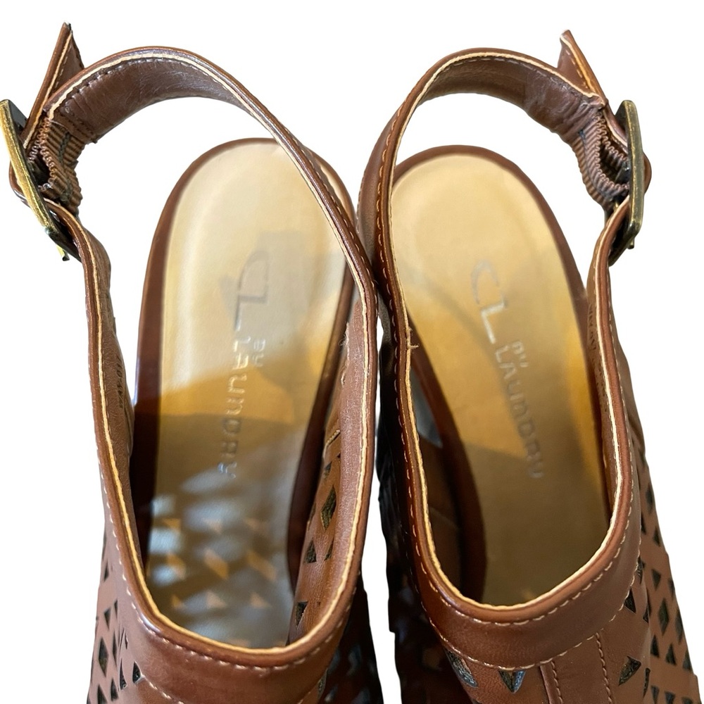 CL By Laundry Women's Peep Toe Brown Sandals Size 8 - Picture 4 of 6